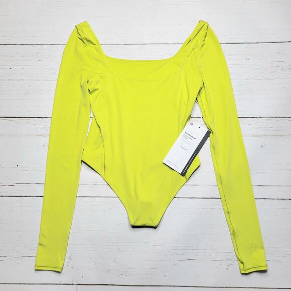 Lululemon Wundermost Nulu Square Neck Long Sleeve Thong Bodysuit Green Top XS - Picture 1 of 10